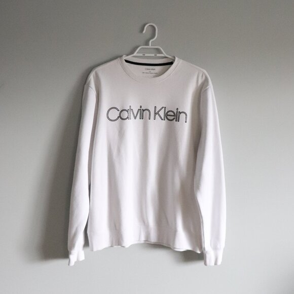 Calvin Klein Unisex White Sz L Pull On Crew Fleece Stretch Long Sleeve Sweater - Picture 1 of 13
